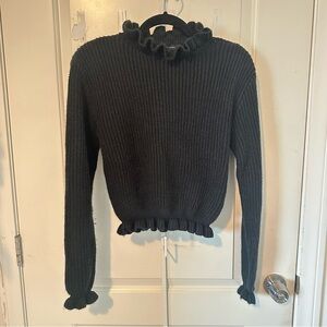 Black Ruffled Knit Sweater